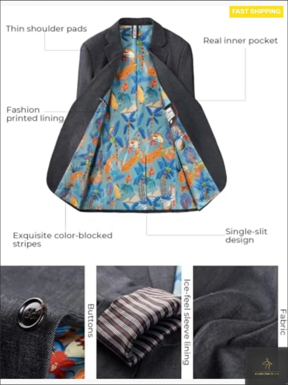 Lightweight Sport Coat Slim Fit Blazer Casual Two Button Notch Lapel Jacket
